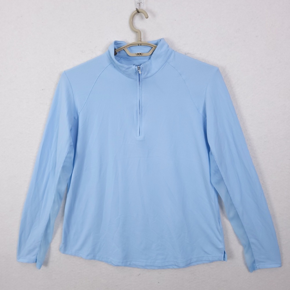SanSoleil Quarter Zip Pullover Womens L Blue UV 50 Cooling Long Sleeve  Golf Top